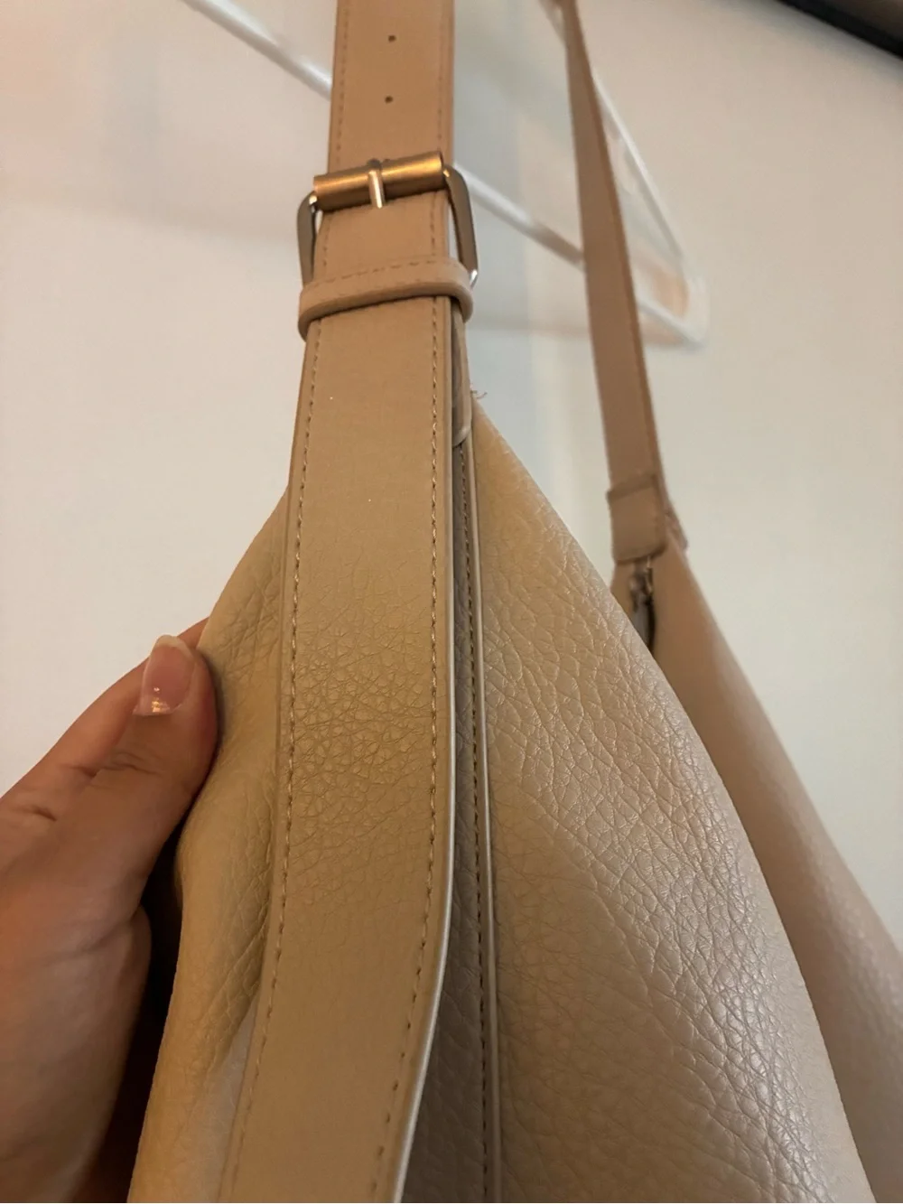 Classic Faux Leather Soft Hobo Shoulder Bag in Light Taupe
